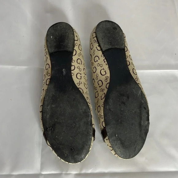 GUESS Claira Round Toe Ballet Flats Signature Logo Tan Brown Gold Textile Size 5 - Picture 8 of 11
